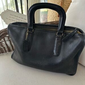 Coach (Bonnie Cashen) Black Slim Leather Satchel Bag with Brass Hardware